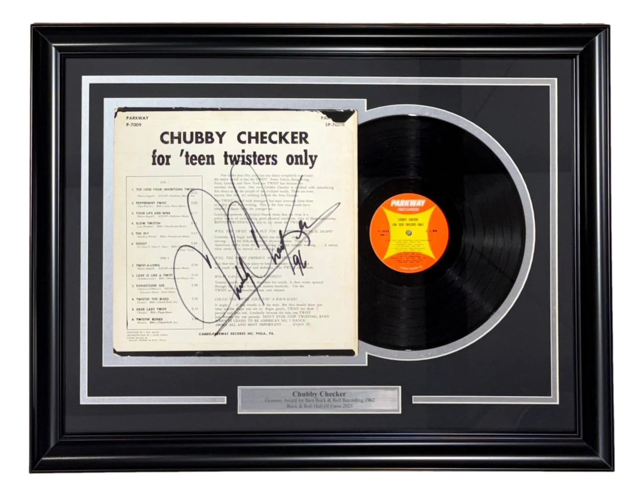 Chubby Checker — Chubby Checker Signed Framed For Teen Twisters Only Vinyl Record Cover BAS