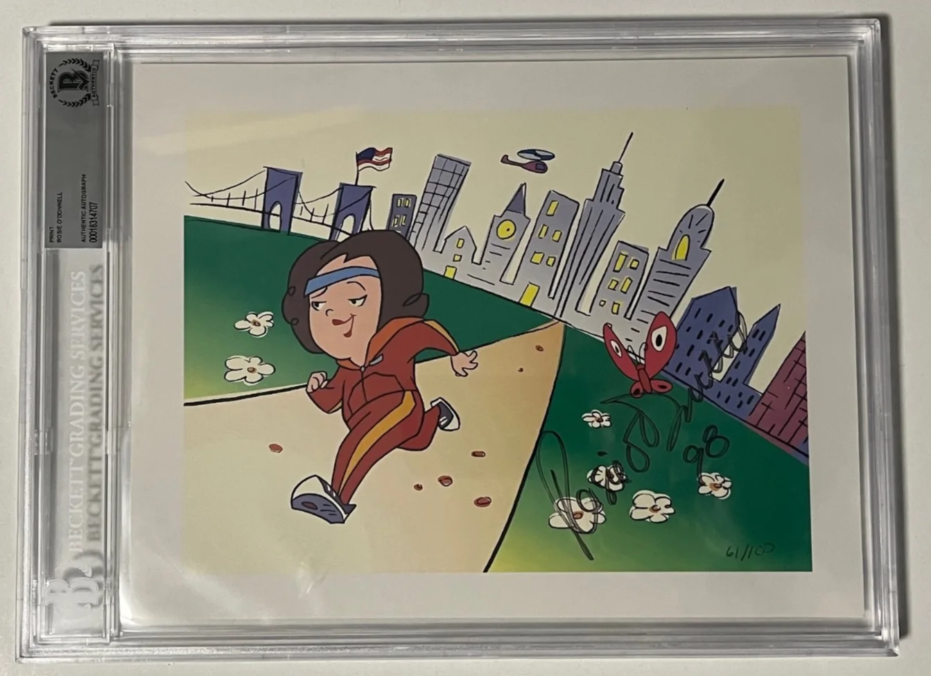 Rosie O'Donnell — Autographed Rosie O'Donnell Show Cartoon Print 61/100 Beckett Signed Auto 1998