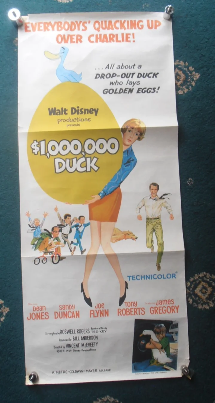 MILLION DOLLAR DUCK ORIGINAL AUSTRALIAN DAYBILL FOLDED VG 1971 DEAN JONES, изображение 3