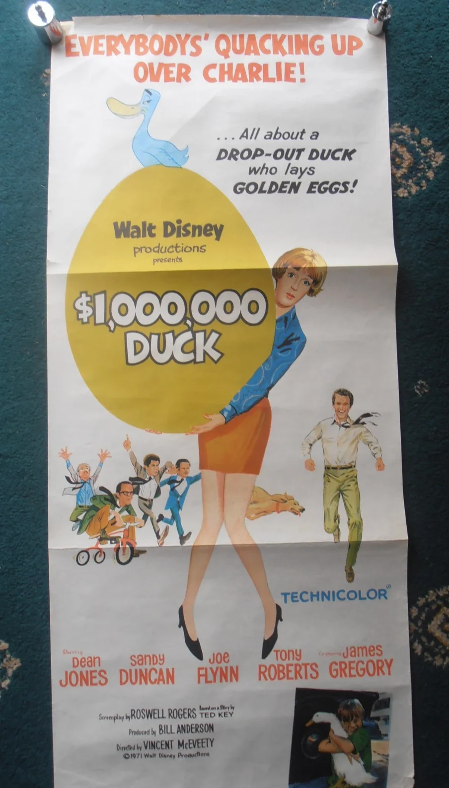 MILLION DOLLAR DUCK ORIGINAL AUSTRALIAN DAYBILL FOLDED VG 1971 DEAN JONES, изображение 4
