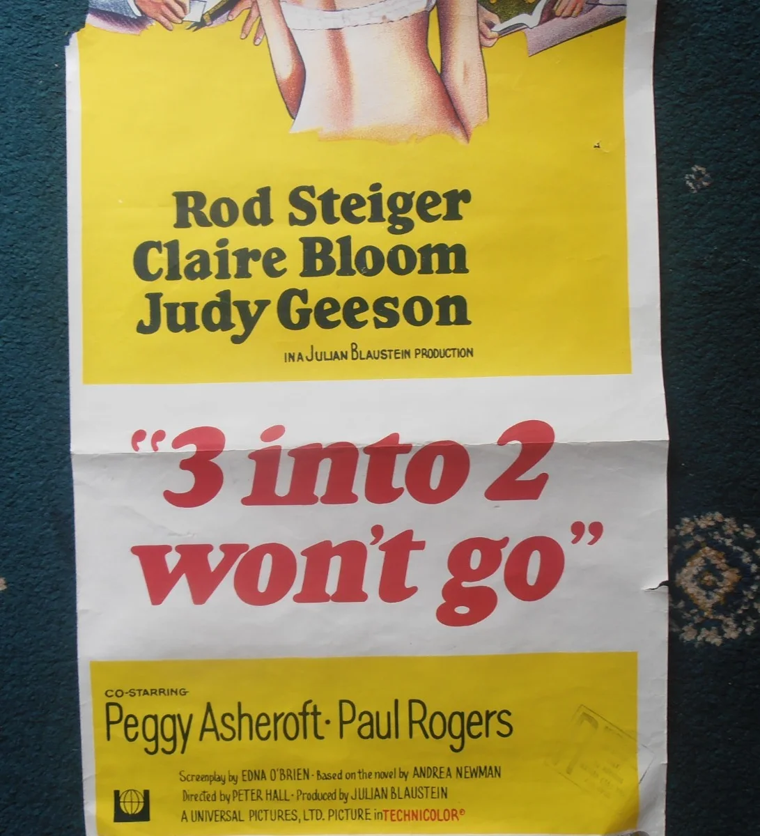 THREE INTO TWO WON'T ORIGINAL AUSTRALIAN DAYBILL ROLLED VG 1969 ROD STEIGER, image 5