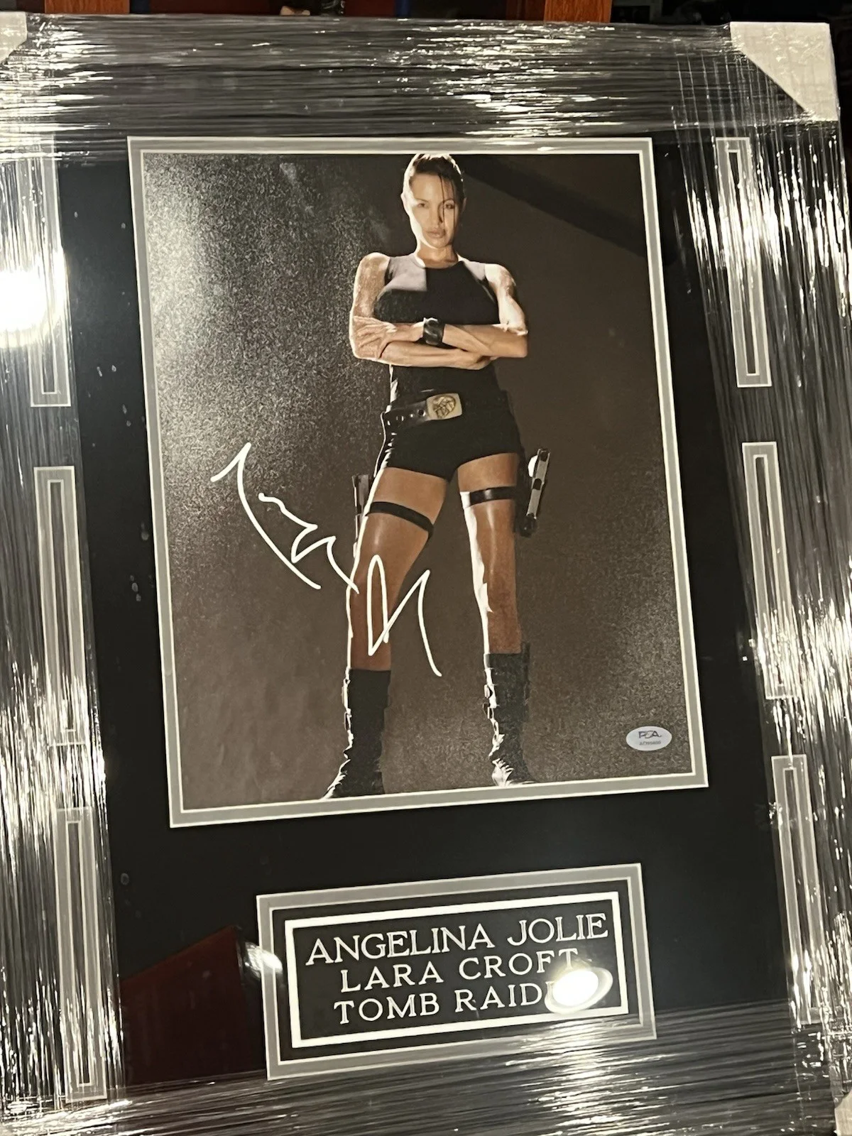 Angelina Jolie — Angelina Jolie Signed Autograph Tomb Raider 11X14 Picture Custom Frame PSA/DNA