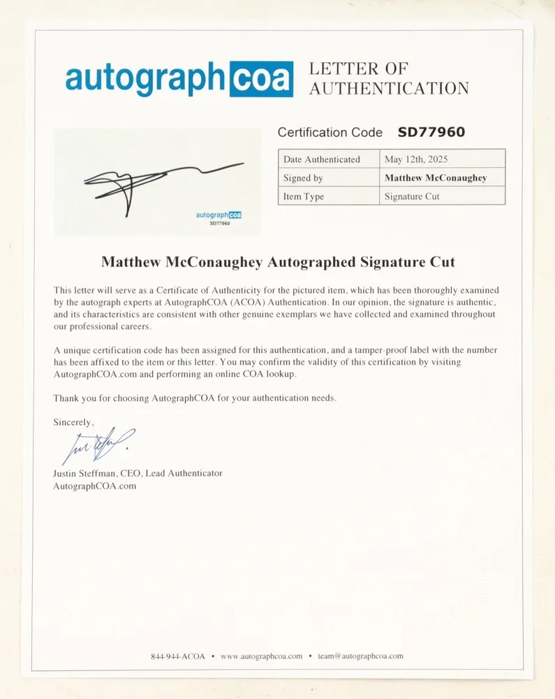 Matthew McConaughey — MATTHEW MCCONAUGHEY SIGNED AUTOGRAPH 11x14 FRAMED DISPLAY ACOA INTERSTELLAR PIC, image 4