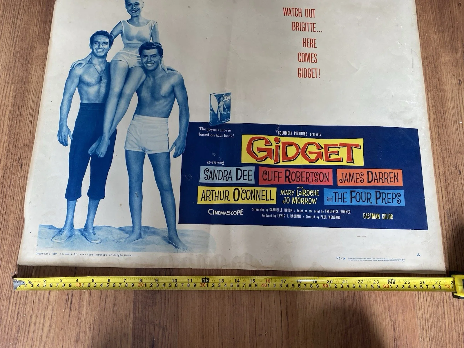 SANDRA DEE Gidget (1959) - Original POSTER Probably Lobby Poster 28” X 22”, image 2