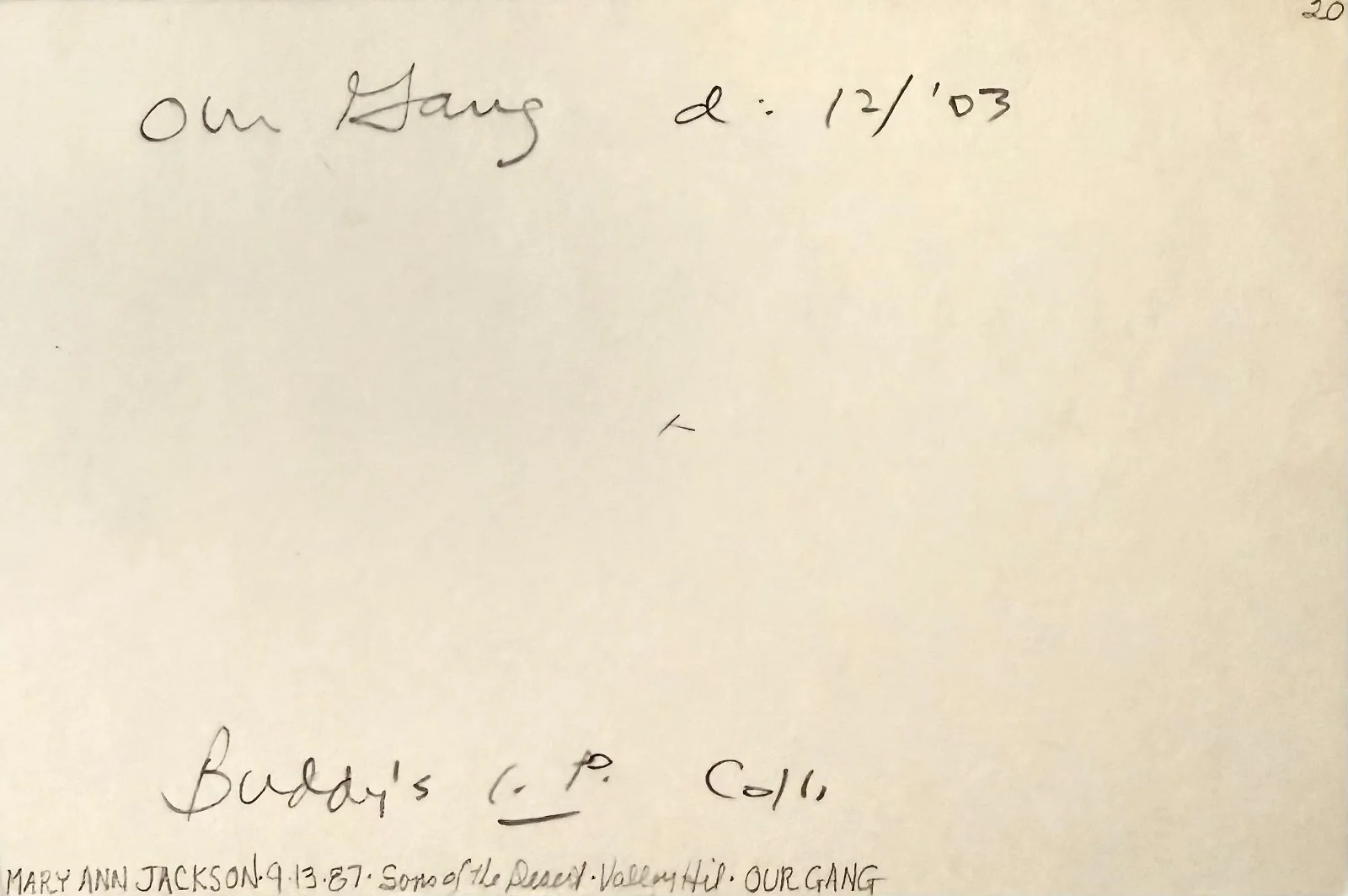 Mary Ann Jackson — MARY ANN JACKSON Autographed Signed 4"x 6" INDEX CARD HAL ROACH OUR GANG SHORTS, image 2