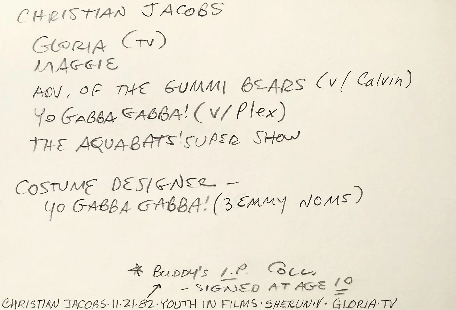 Christian Jacobs — CHRISTIAN JACOBS Autographed Signed 4x6 INDEX CARD Yo Gabba Gabba! MAGGIE AGE 10, image 4