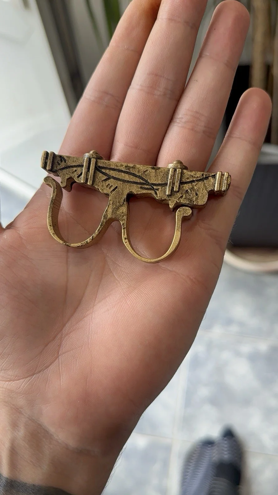 Hand-Painted Sling Ring Prop - Weathered Ancient Brass Finish Pro ”Nylon” Print, image 2