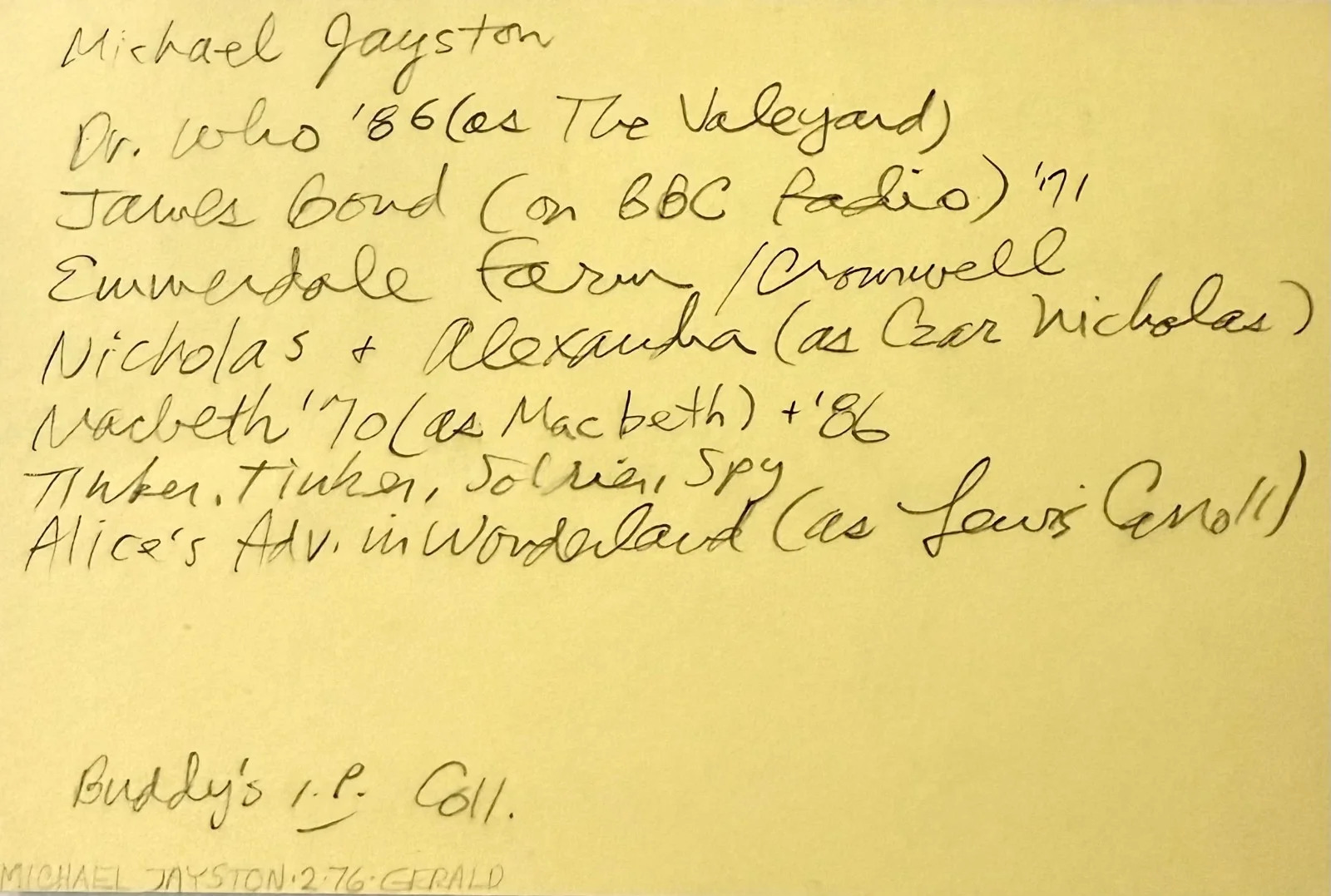 Michael Jayston — MICHAEL JAYSTON Signed Autograph 4x6 INDEX CARD A Coffin for the Bride JANE EYRE, image 2