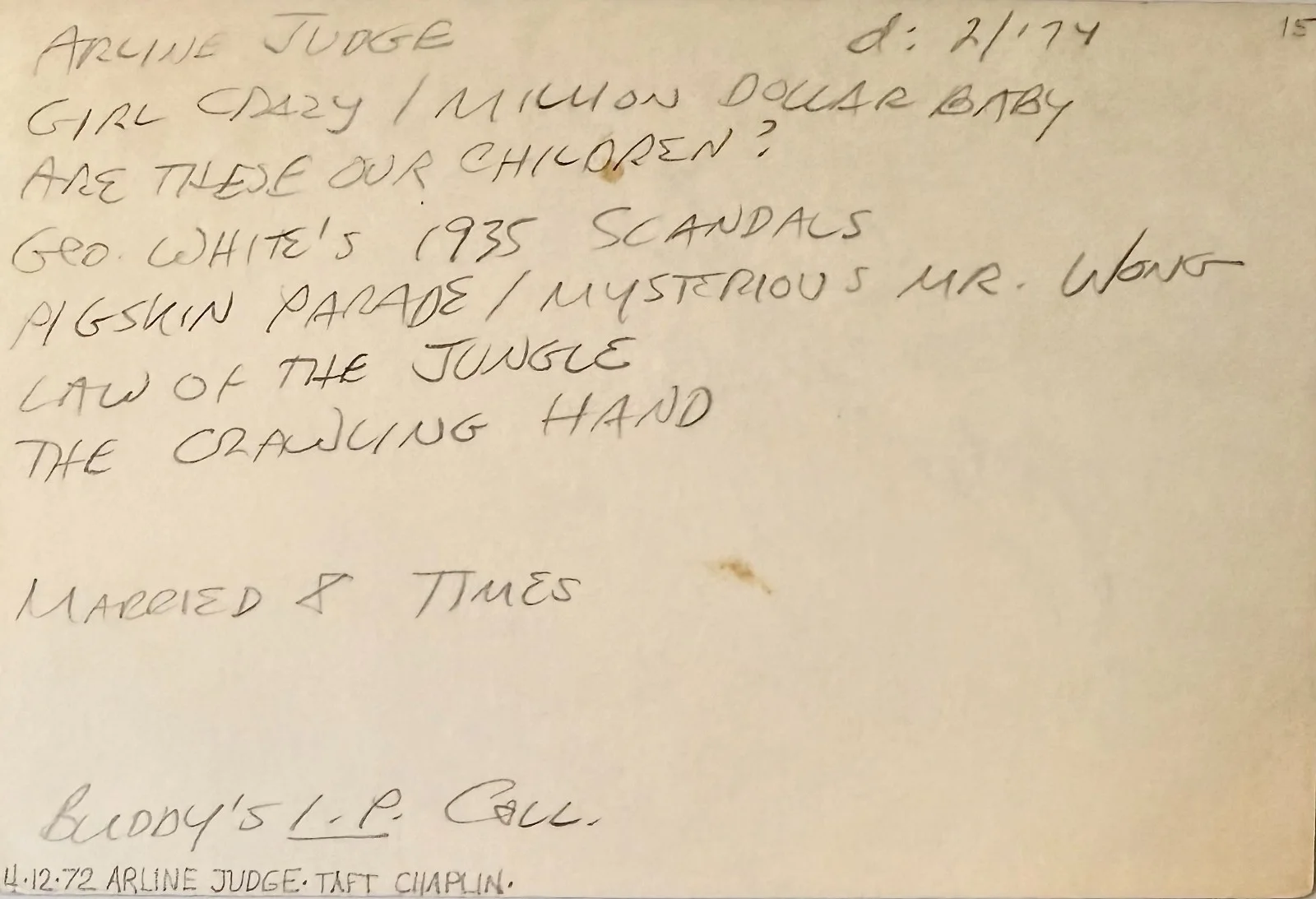 Arline Judge — ARLINE JUDGE Signed Autographed 4x6 INDEX CARD Girls in Chains THE CRAWLING HAND, image 2