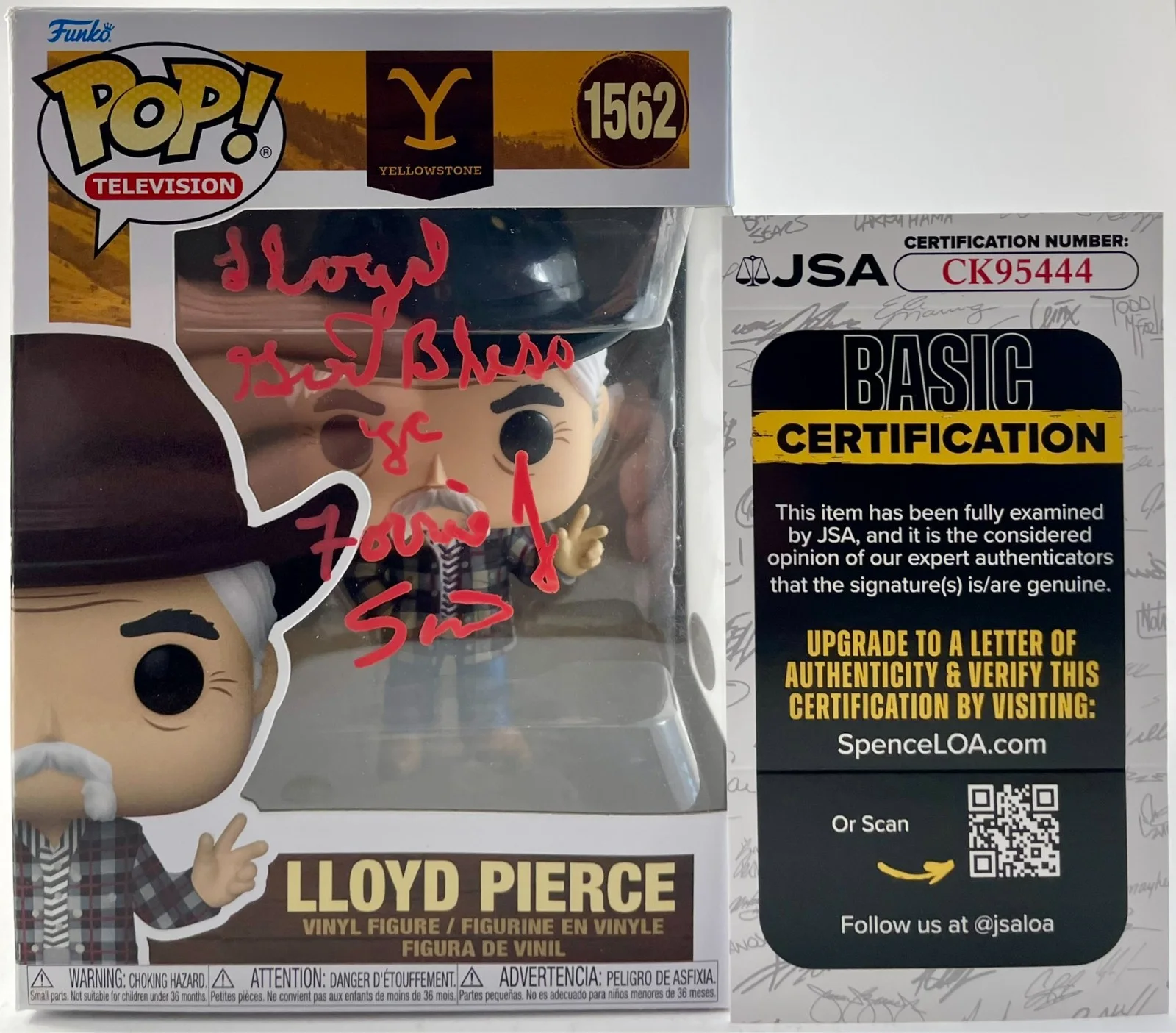 Forrie J Smith — Forrie J Smith Signed Yellowstone Lloyd Pierce Funko POP! Vinyl #1562 JSA COA