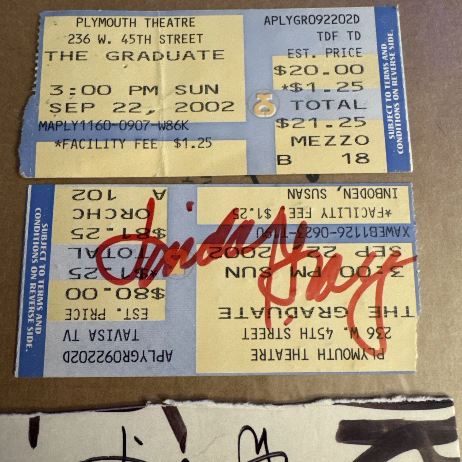 Linda Gray — LINDA GRAY THE GRADUATE Autographed SIGNED Ticket Stub And Cut September 2002, image 3