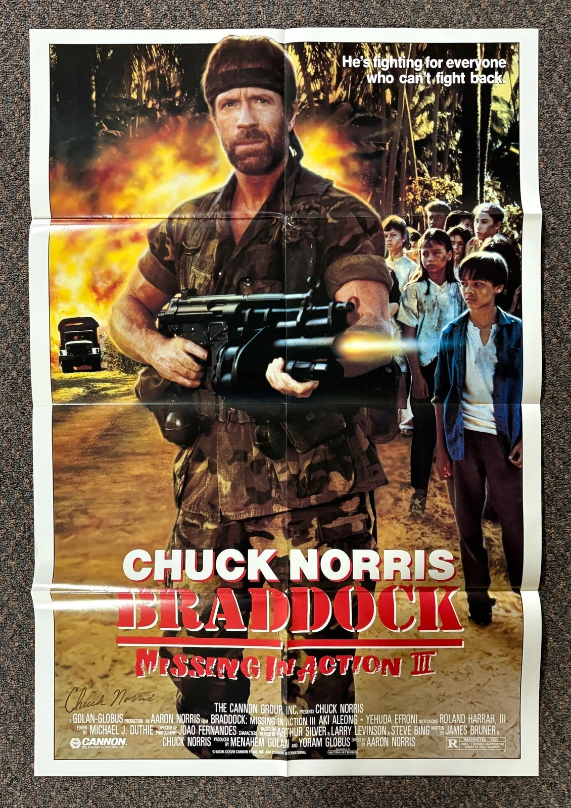 Chuck Norris — Chuck Norris SIGNED 1988 Braddock Missing in Action 27x40" Golan Movie Poster D, image 2