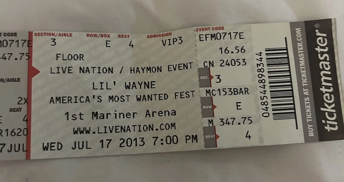 LIL WAYNE 2013 AMERICAS MOST WANTED FEST ORIGINAL TICKET STUB, image 2