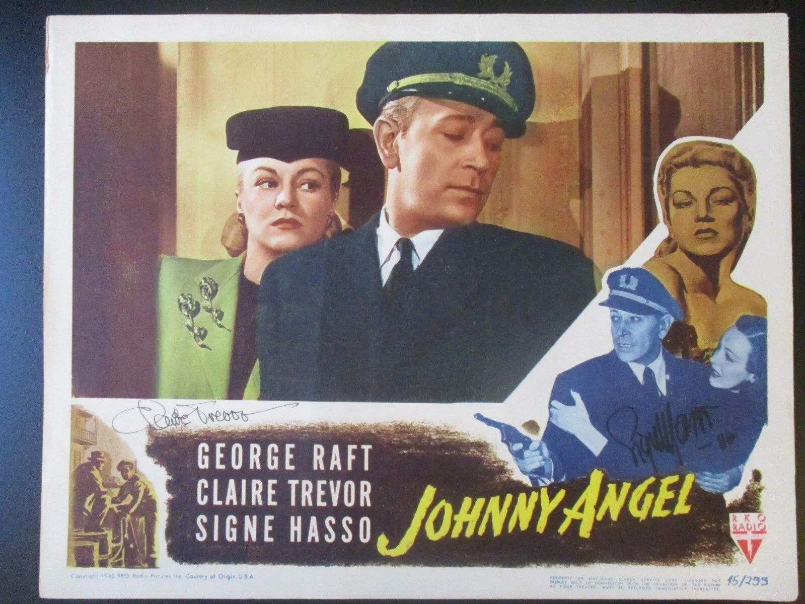 CLAIRE TREVOR & SIGNE HASSO — CLAIRE TREVOR SIGNE HASSO Original Vintage SIGNED AUTOGRAPHED Noir Lobby Card
