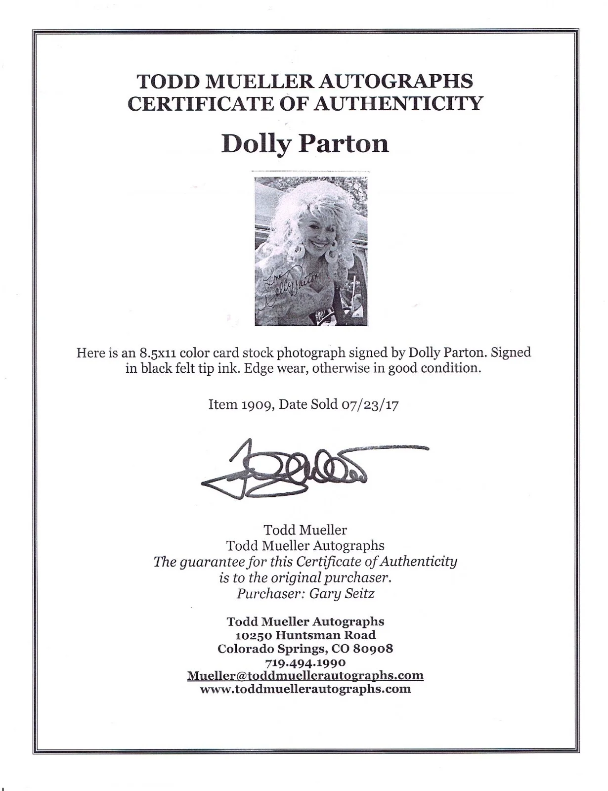 DOLLY PARTON — DOLLY PARTON HAND SIGNED 8-1/2 X 11 COUNTRY SINGER ACTRESS, изображение 3