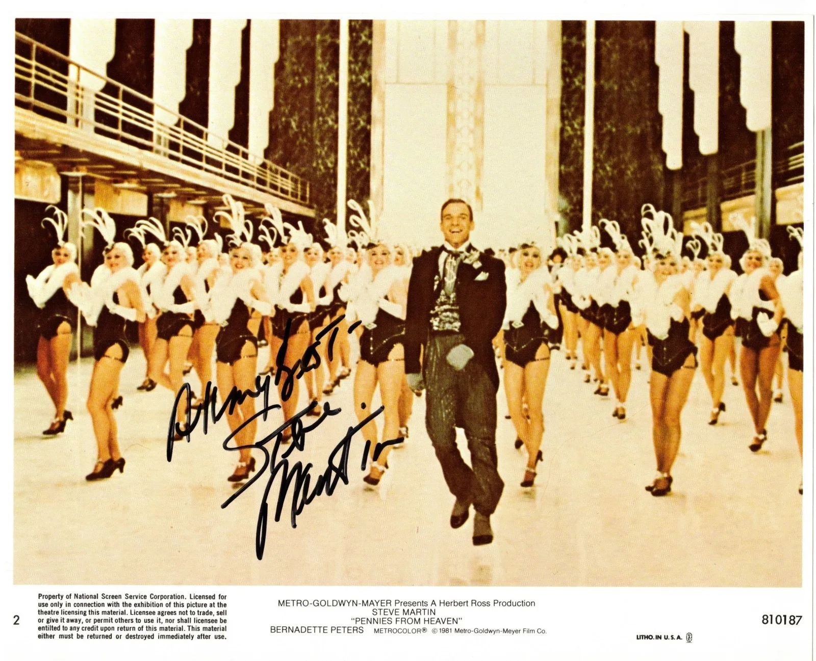 Steve Martin — Steve Martin Signed 10" x 8" Mini Lobby Card Pennies From Heaven With JSA COA, image 2