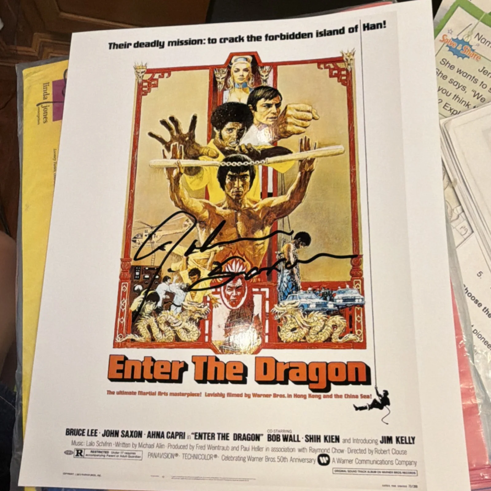John Saxon — John Saxon Signed Enter The Dragon 8x10 Photo Piece of the Past COA
