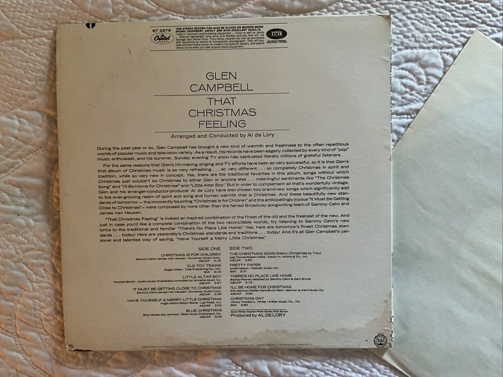 Glen Campbell Autographed Vinyl Christmas Record Album Signed, изображение 3