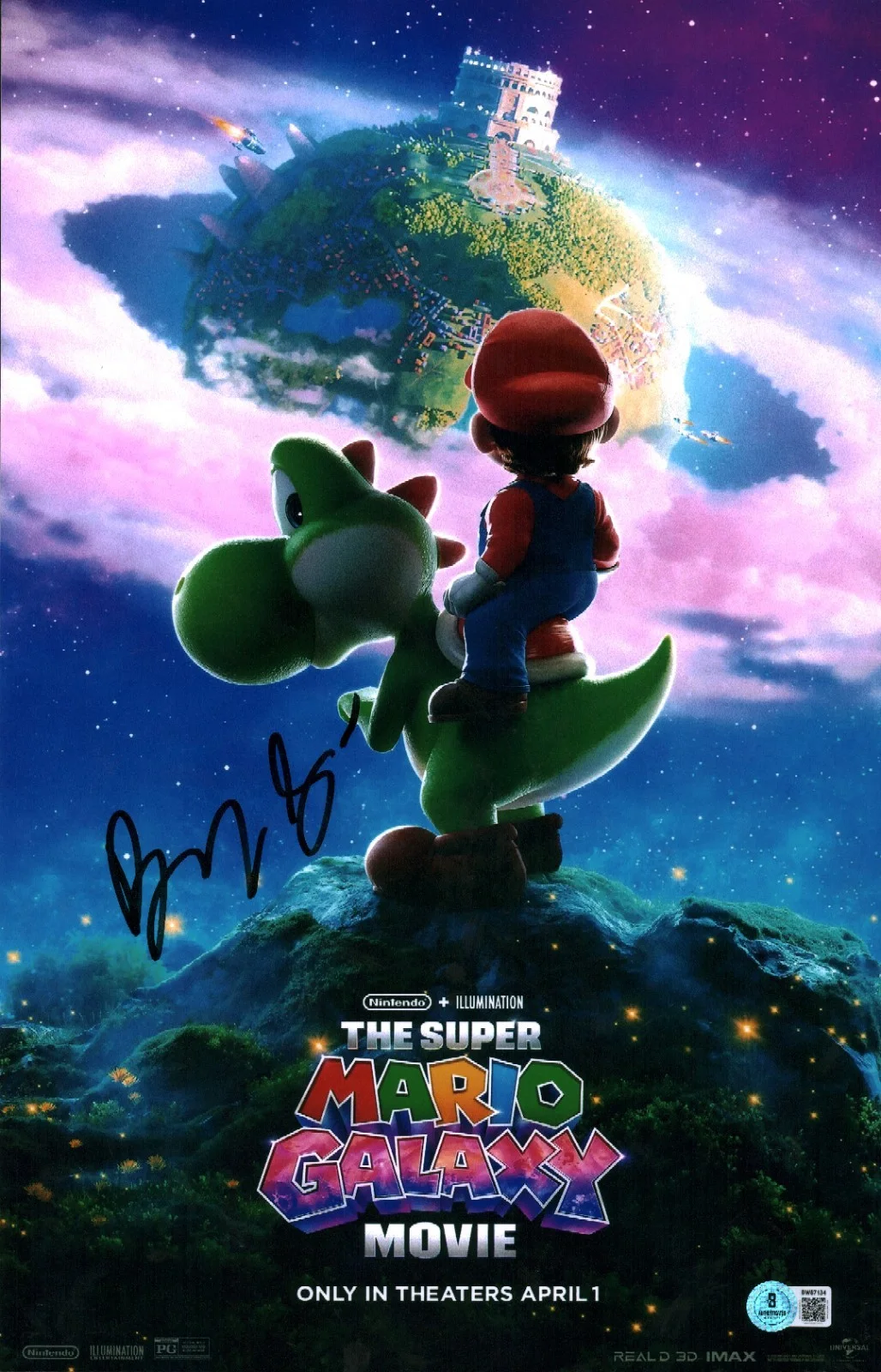 Benny Safdie — Foto firmada por Benny Safdie de Super Mario Bros Galaxy 11x17 Bowser Jr certificado de autenticidad BAS