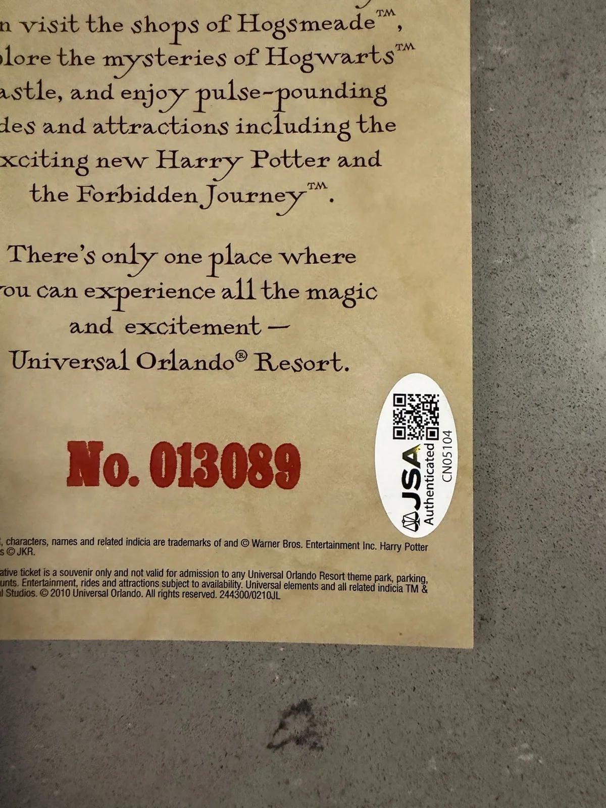 Daniel Radcliffe — UNIVERSAL STUDIOS DANIEL RADCLIFFE SIGNED HARRY POTTER GRAND OPENING TICKET JSA, image 5
