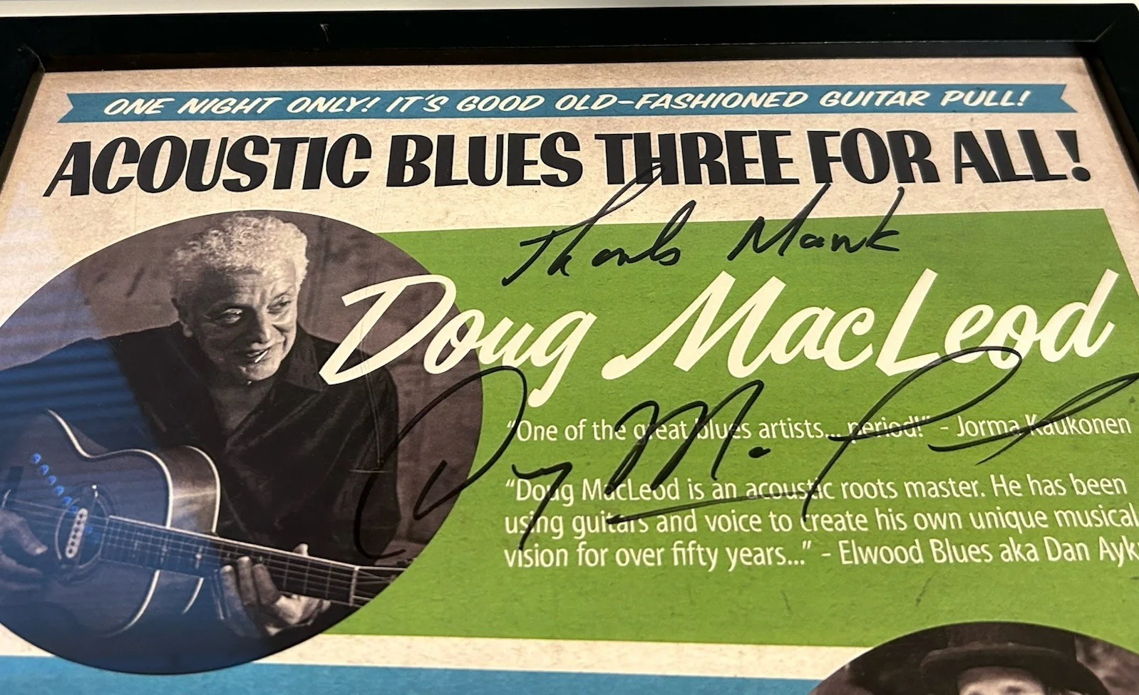 ACOUSTIC BLUES THREE FOR ALL '23 POSTER SIGNED DOUG MACLEOD JEF JENSEN M KOLASSA, изображение 2