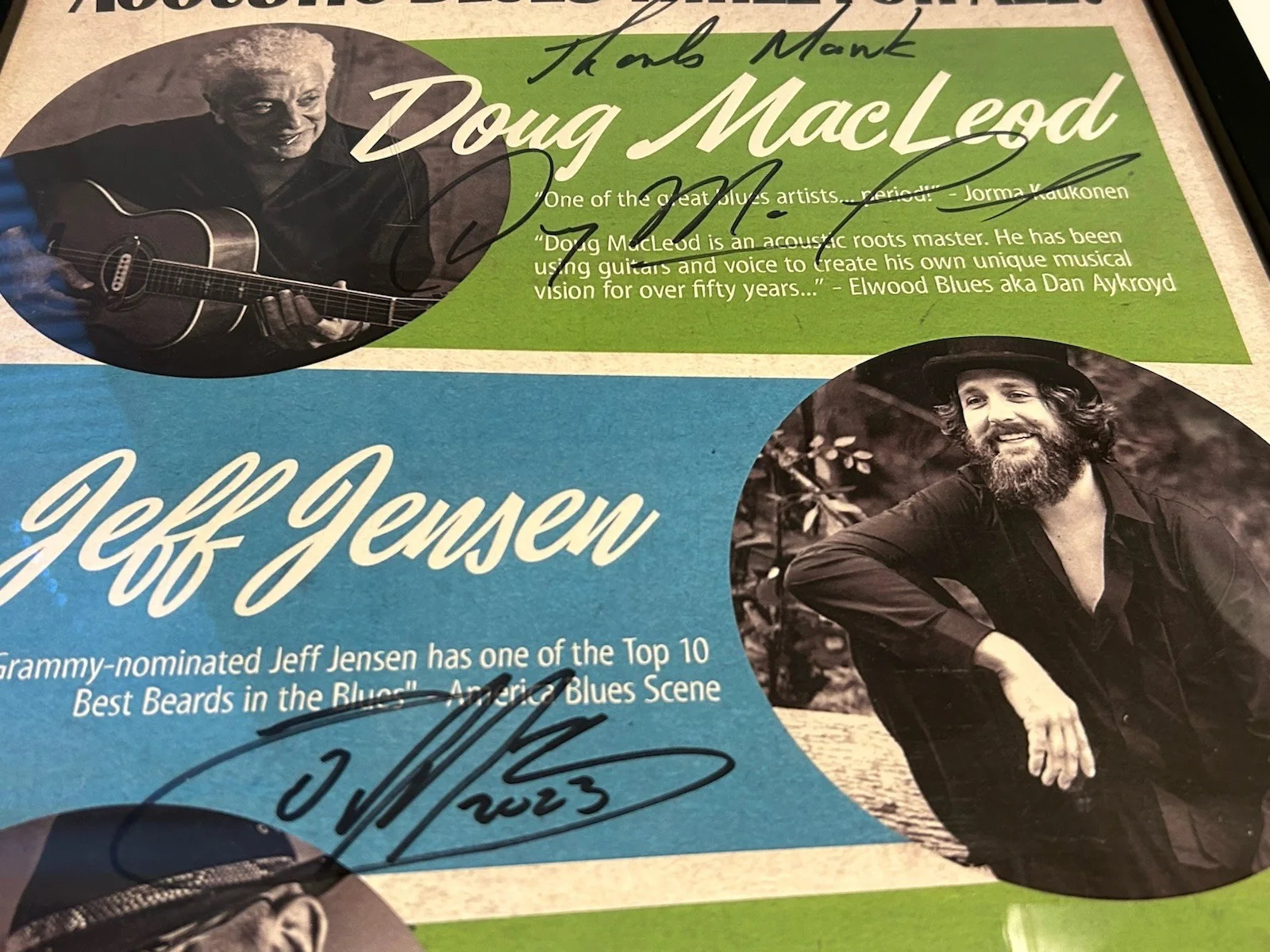 ACOUSTIC BLUES THREE FOR ALL '23 POSTER SIGNED DOUG MACLEOD JEF JENSEN M KOLASSA, изображение 3