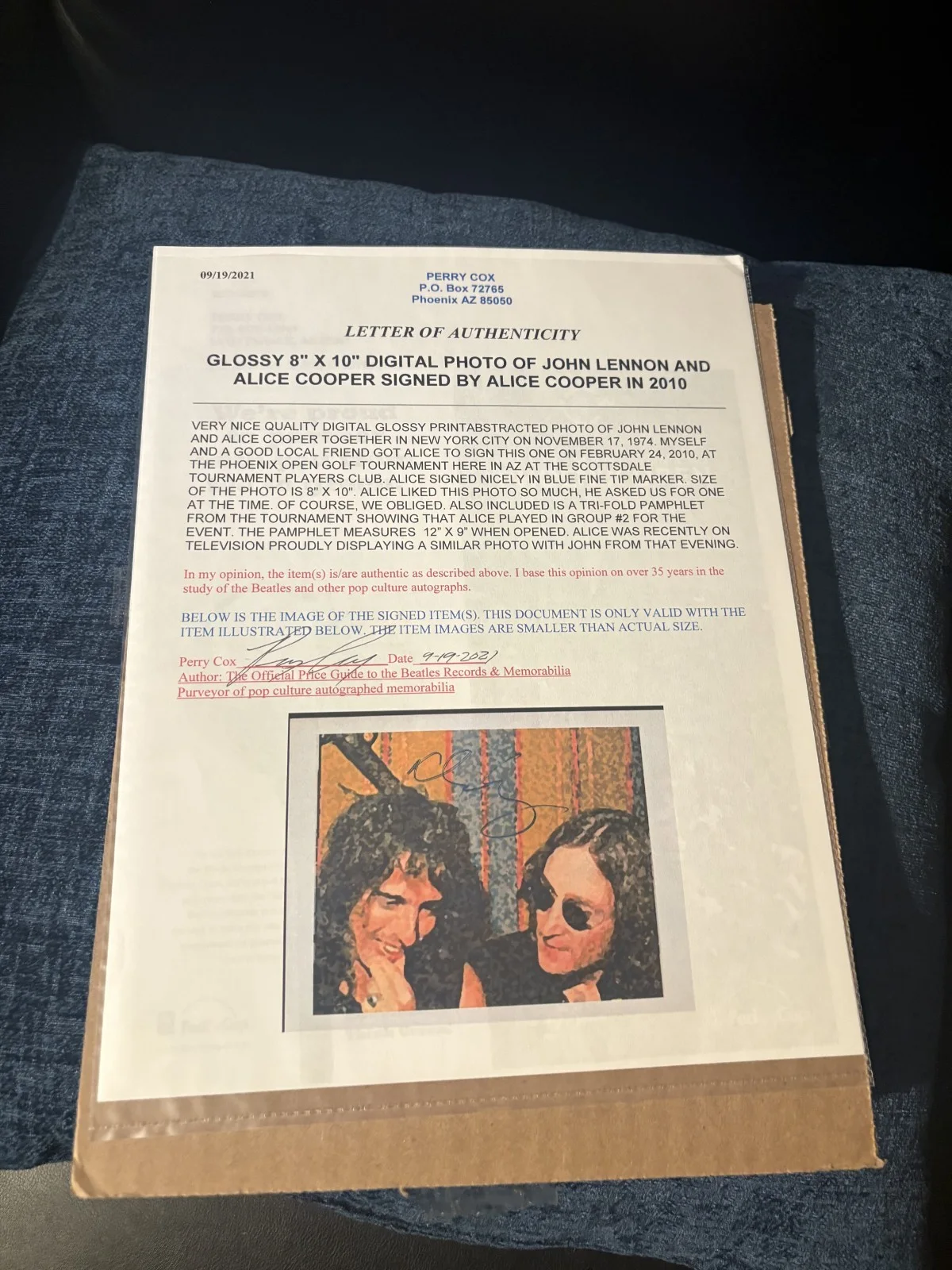 Alice Cooper Signed Photo w/ John Lennon 1974 NYC 2010-Perry Cox authenticated, изображение 2