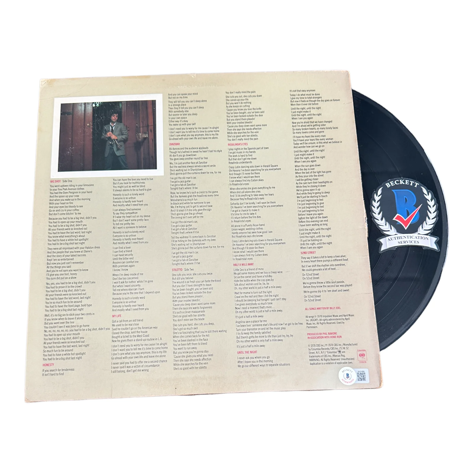 BILLY JOEL SIGNED AUTOGRAPH 52nd STREET LP VINYL BAS BECKETT THE PIANO MAN, изображение 2