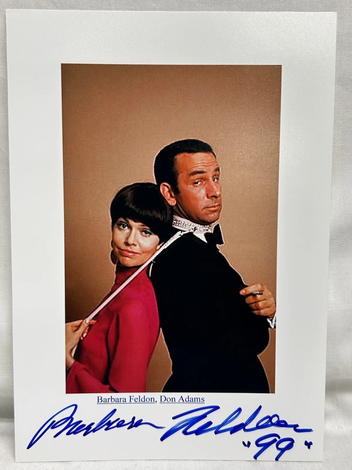 Barbara Feldon as Agent 99 — Barbara Feldon w Don Adams Get Smart as Agent 99 Colored Picture 4 x 6” Signed
