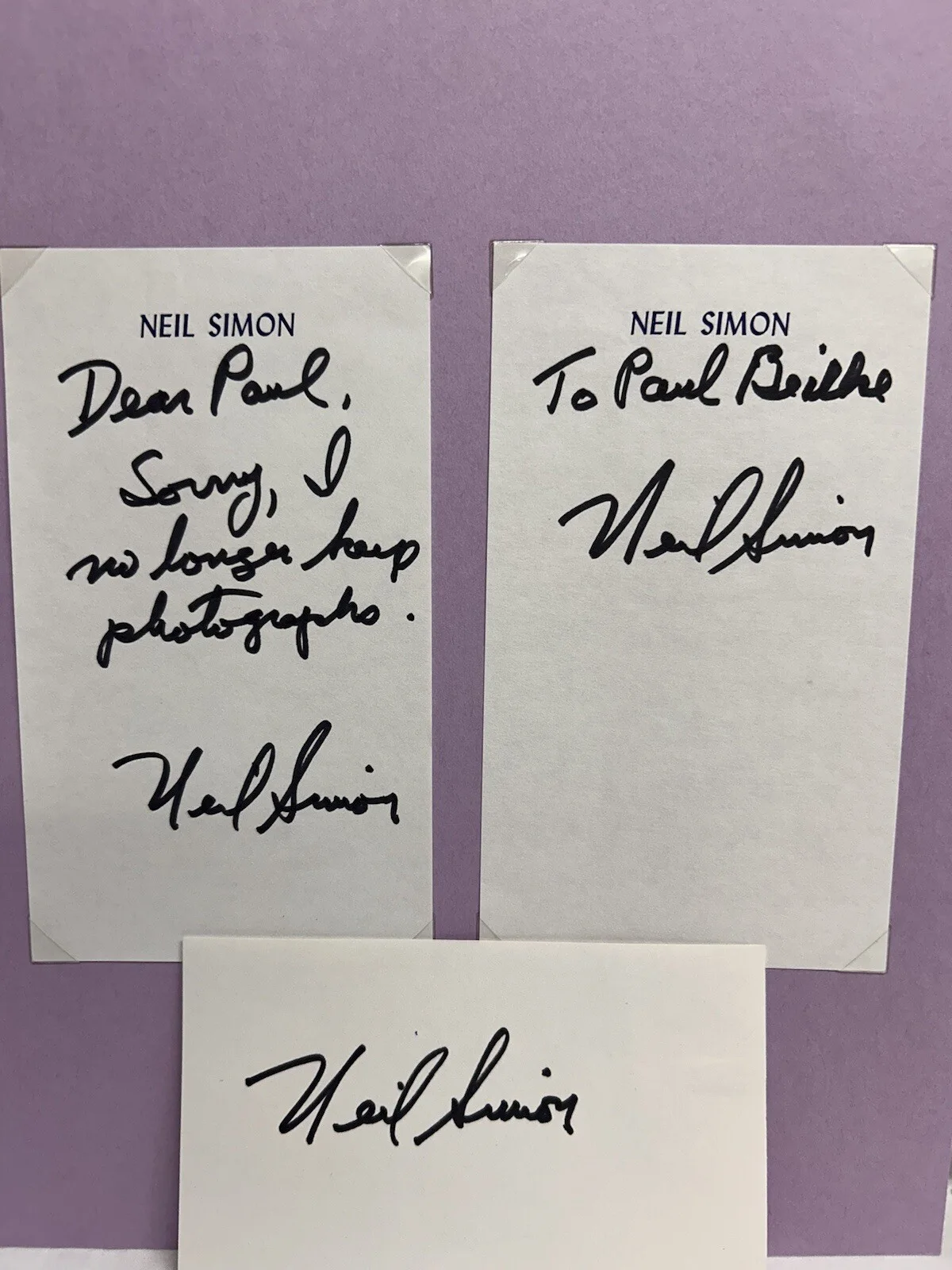 Neil Simon — Neil Simon American Playwright Screenwriter Signature Index Card & Personal Note, image 2