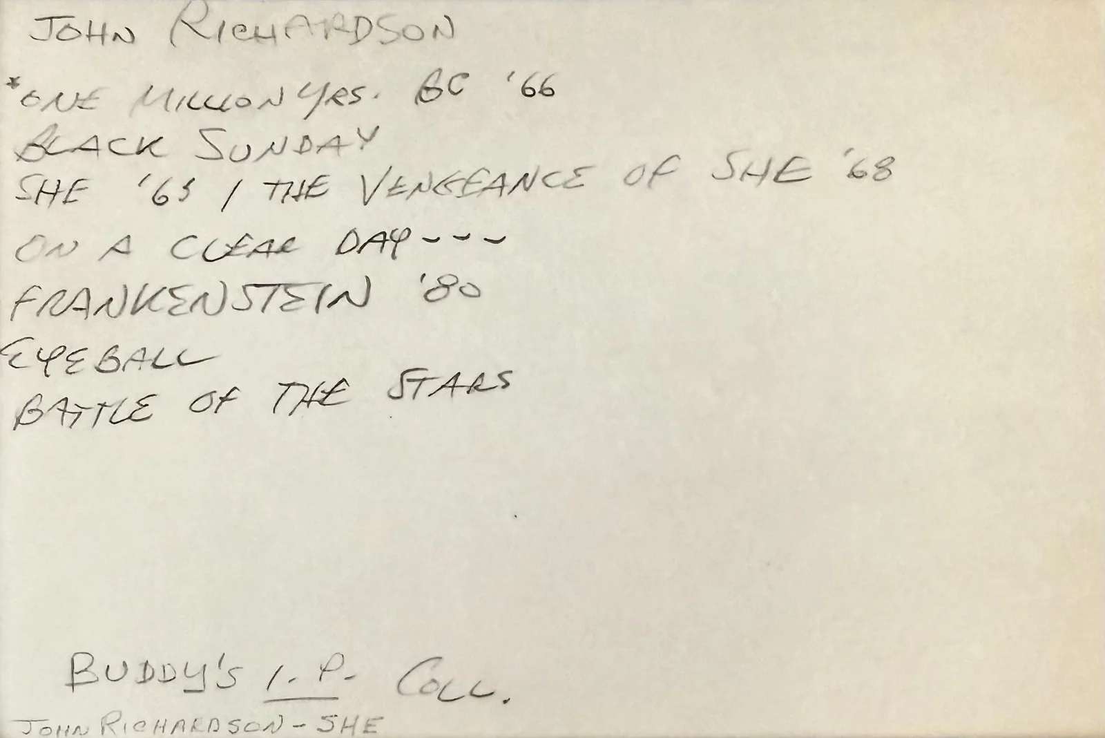 John Richardson — JOHN RICHARDSON Signed Autographed 4"x 6" INDEX CARD One Million Years B.C. SHE, image 4