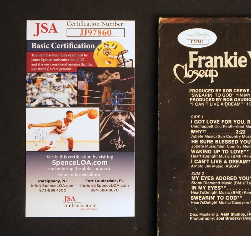 *JSA Cert* FRANKIE VALLI SIGNED Vinyl "Closeup" (Four Seasons, Jersey Boys)!, изображение 3