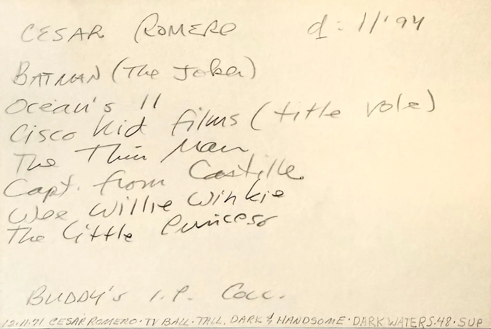 Cesar Romero — CESAR ROMERO Signed Autographed 4x6 INDEX CARD THE JOKER BATMAN Donovan's Reef, image 4