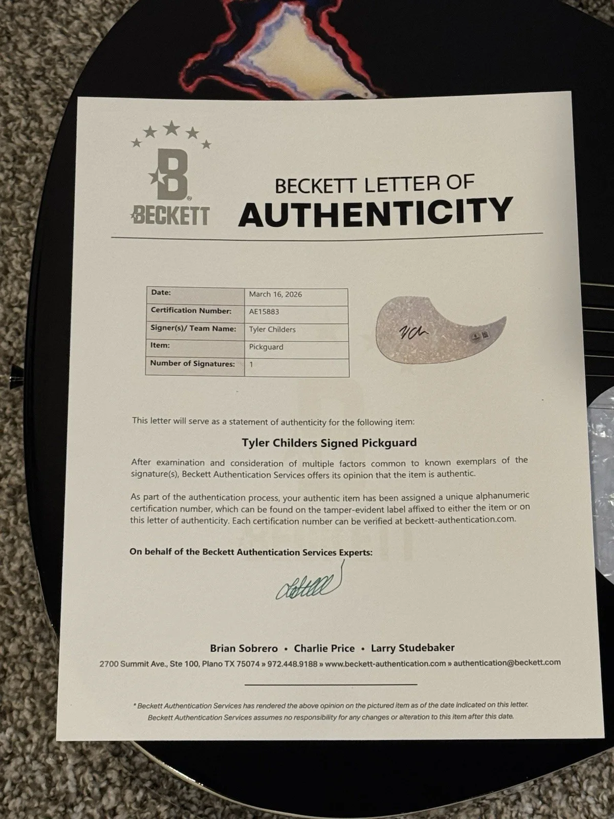 TYLER CHILDERS SIGNED CUSTOM ACOUSTIC GUITAR COUNTRY MUSIC AUTOGRAPHED BAS COA, изображение 4