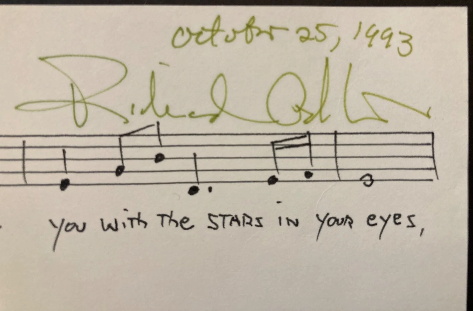 Richard Adler — Richard Adler Signed Autograph Musical Quotation — “Hey There” October 25, 1993, image 2