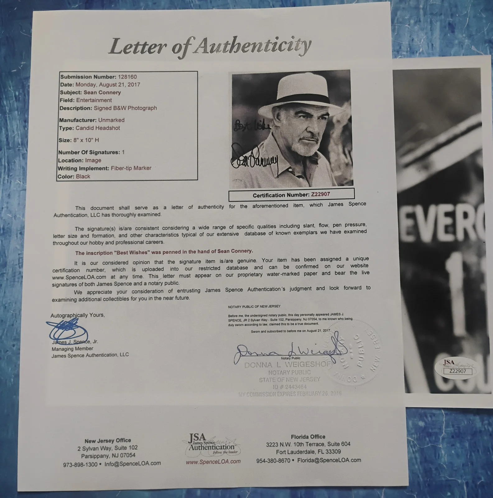 Sean Connery Hand Signed 8x10 Photo JSA COA Just Cause NO US TARIFFS, image 4