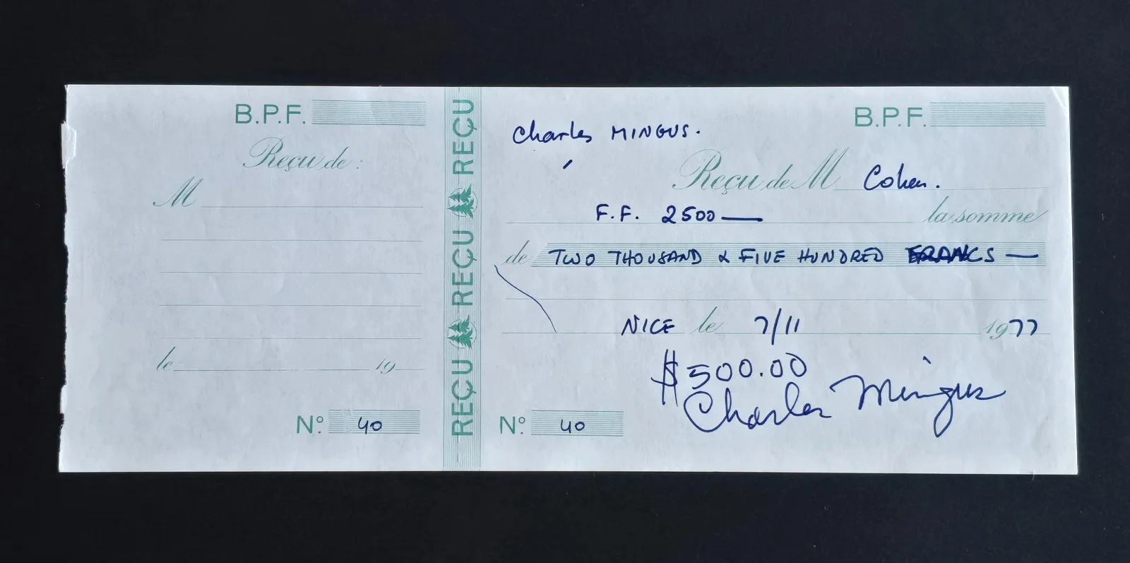 Charles Mingus SIGNED Receipt 10.5"x4" Incl Letter of Auth From R Epperson REAL, изображение 2