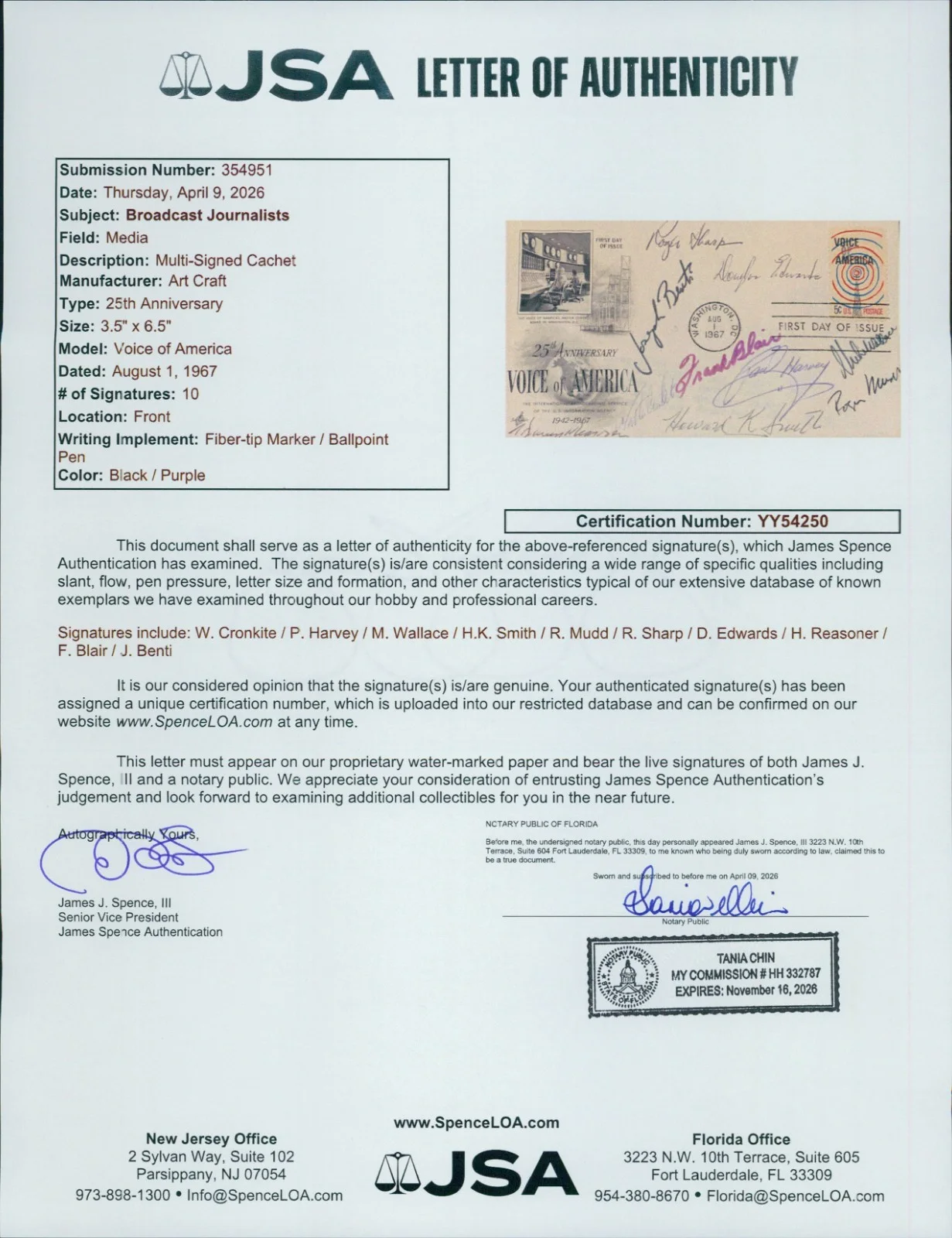 Broadcast Journalist Signed Voice Of America Cachet by 10 JSA Auth Cronkite Mudd, image 3