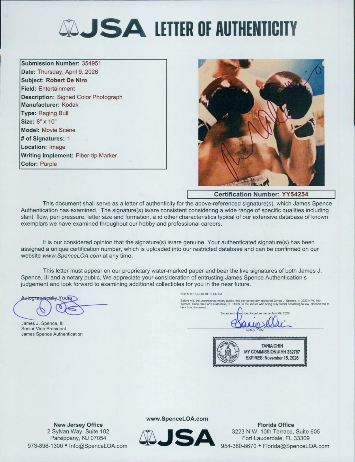 Robert De Niro — Robert De Niro Raging Bull Actor Signed 8x10 Glossy Photo JSA Authenticated, image 2