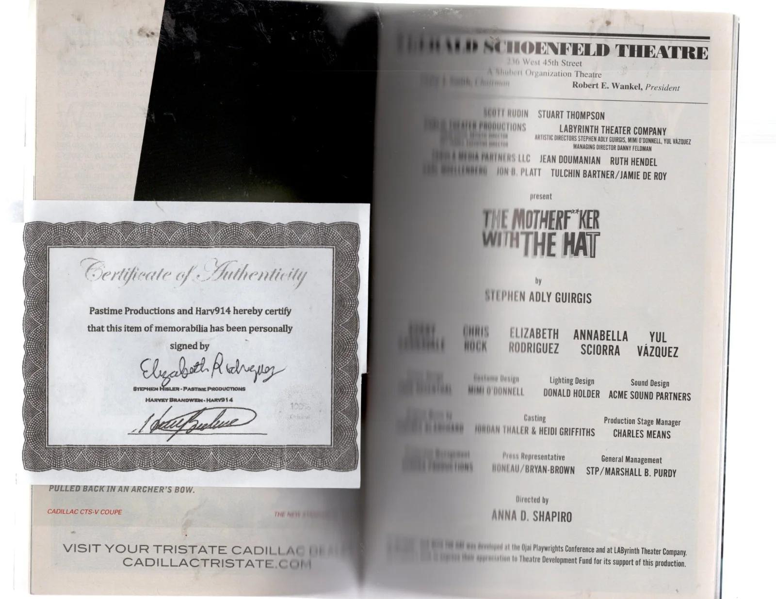 ELIZABETH RODRIGUEZ — ELIZABETH RODRIGUEZ SIGNED PLAYBILL MOTHERF** WITH THE HAT BROADWAY NYC COA x, изображение 2