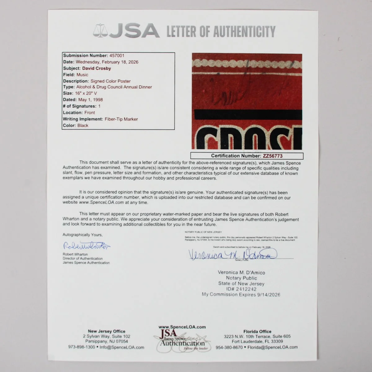 David Crosby Signed Poster - COA JSA, image 5