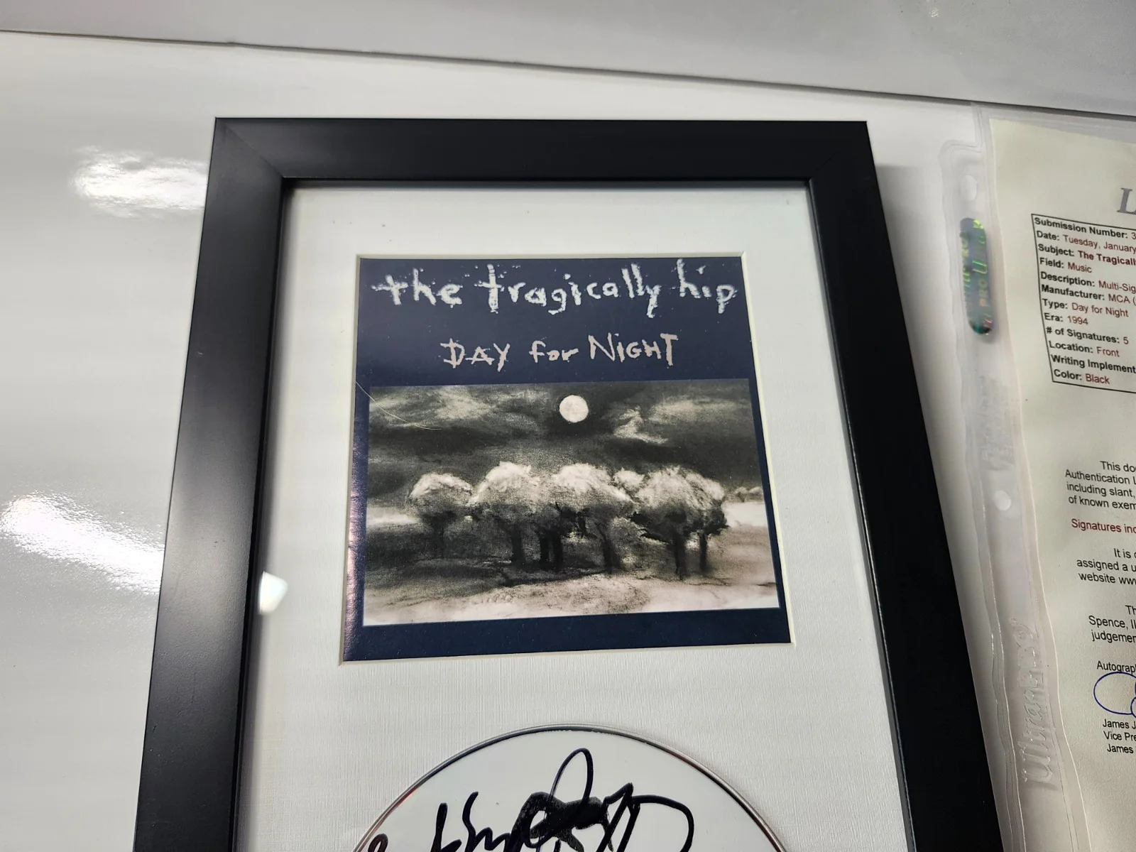 GORD DOWNIE — THE TRAGICALLY HIP JSA SIGNED CD DAY FOR NIGHT COA AUTHENTICATED FRAMED 5 AUTOS, image 3