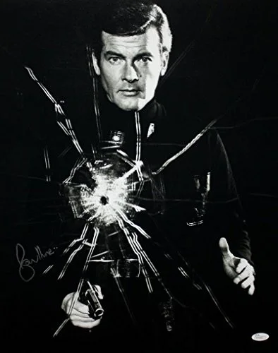 Roger Moore Autographed 16x20 James Bond Shattered Glass - JSA Authenticated, image 3