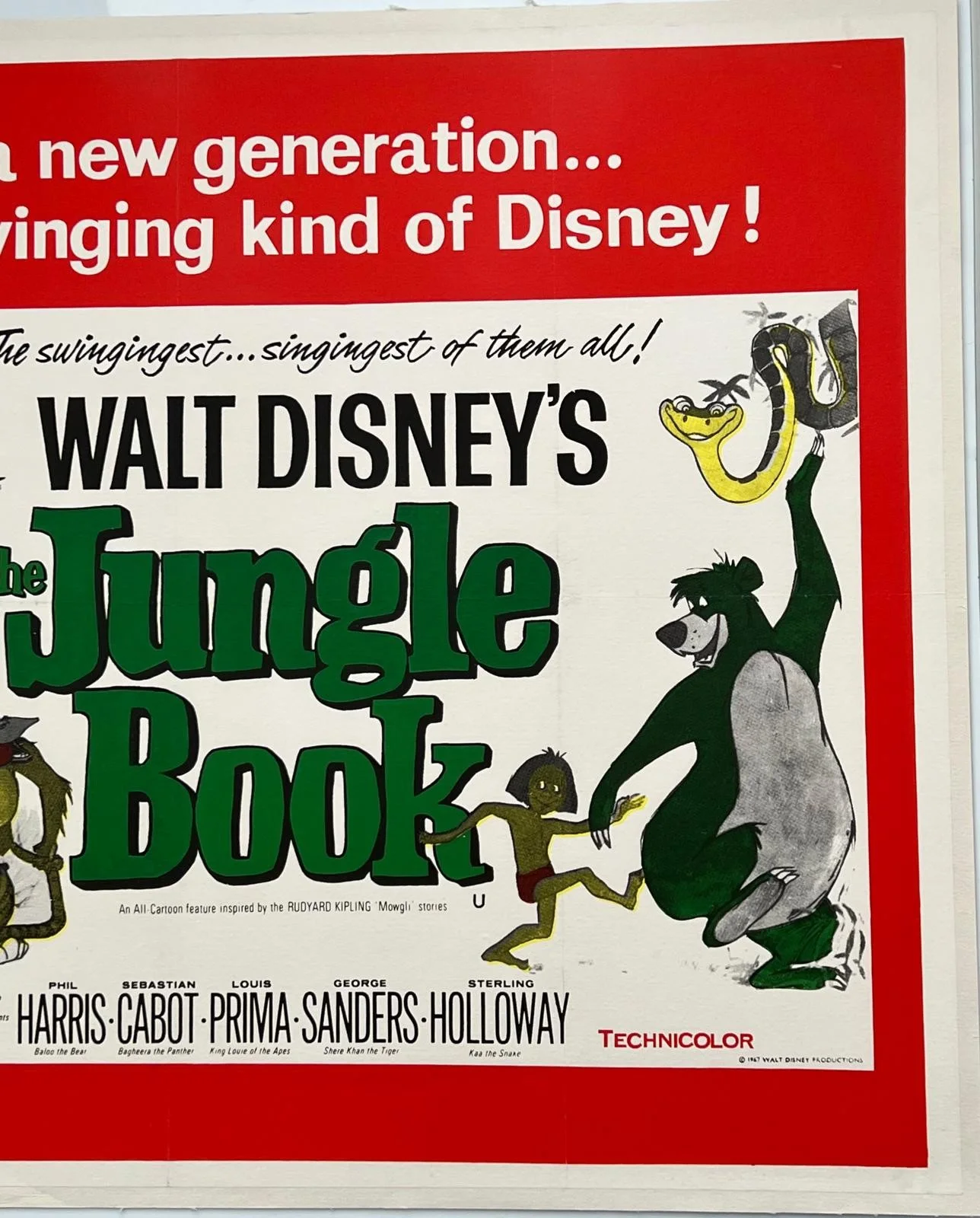 The Jungle Book Original UK British Quad Poster LINEN BACKED 1967 30X40" Disney, изображение 2