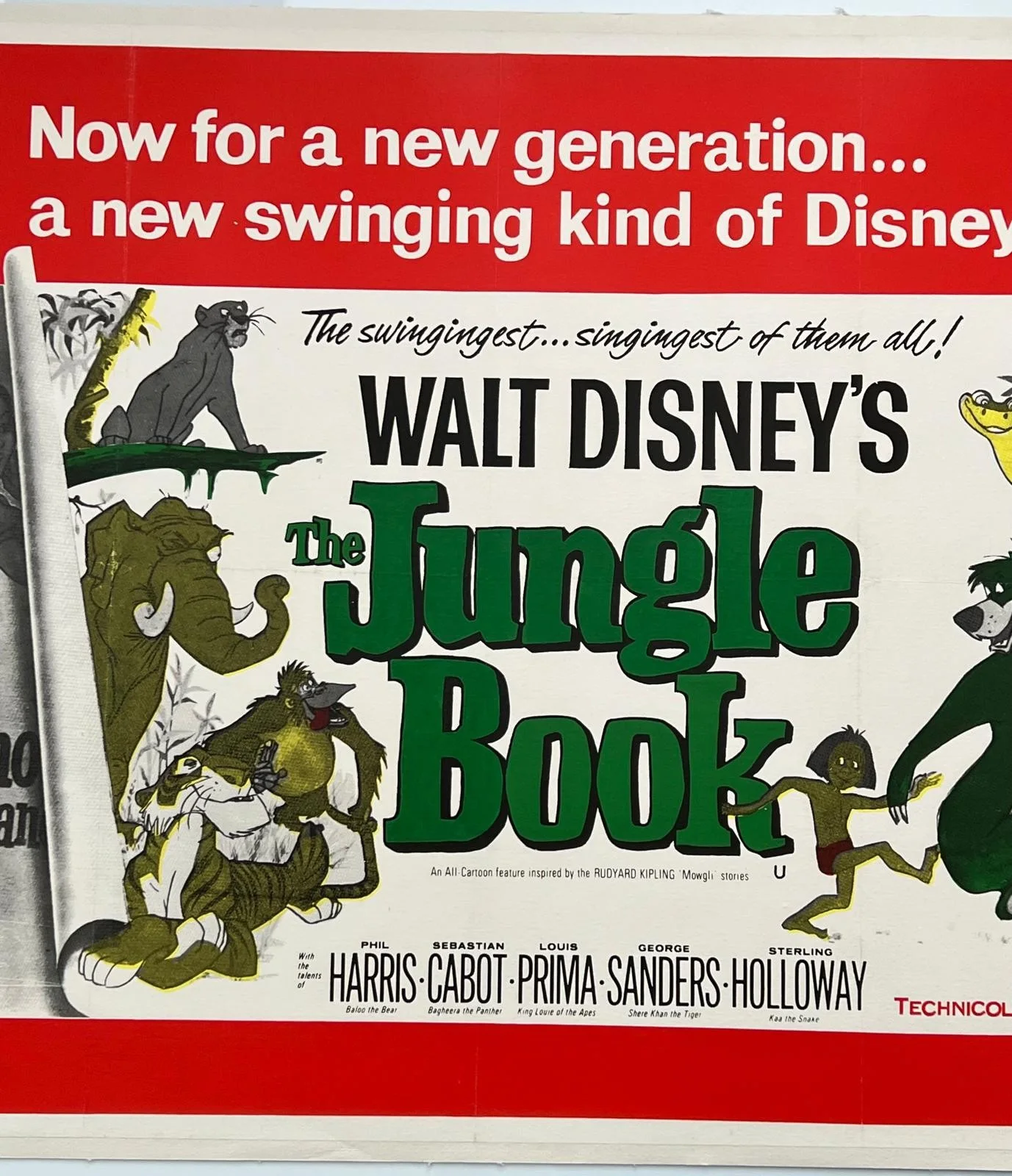 The Jungle Book Original UK British Quad Poster LINEN BACKED 1967 30X40" Disney, изображение 3