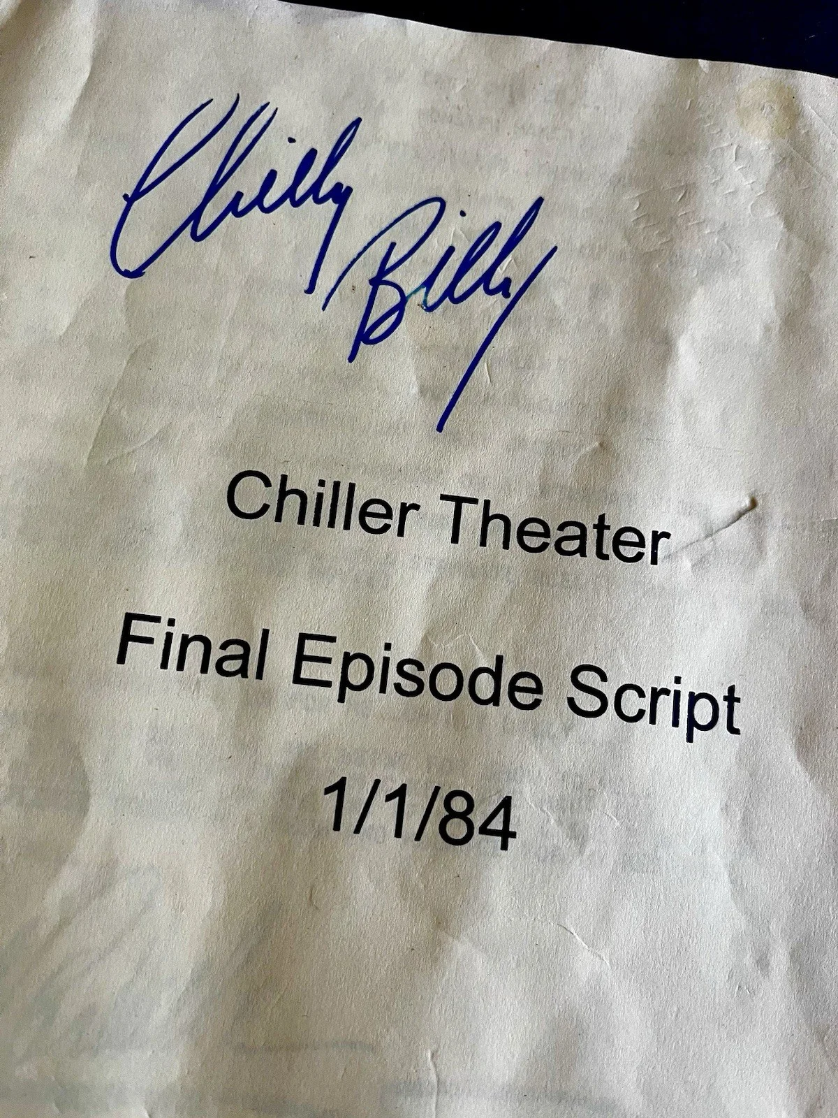 Bill Cardille, Chilly Billy — Chiller Theater Final Episode Script Cue Sheet Double Signed Horror TV Show 1984, image 2