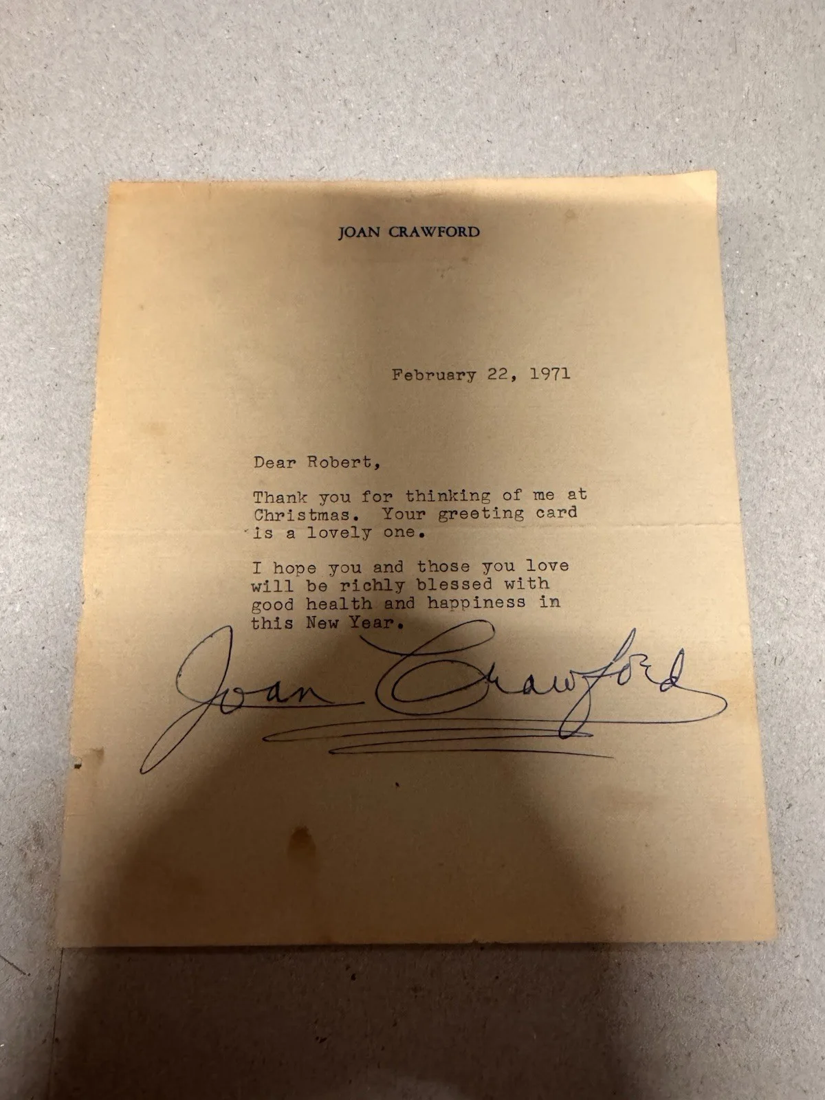 Joan Crawford Signed Letter Full Signature, image 2