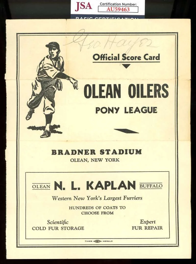 Gabby Hayes — Gabby Hayes JSA Coa Signed Olean Oilers Baseball Scorecard