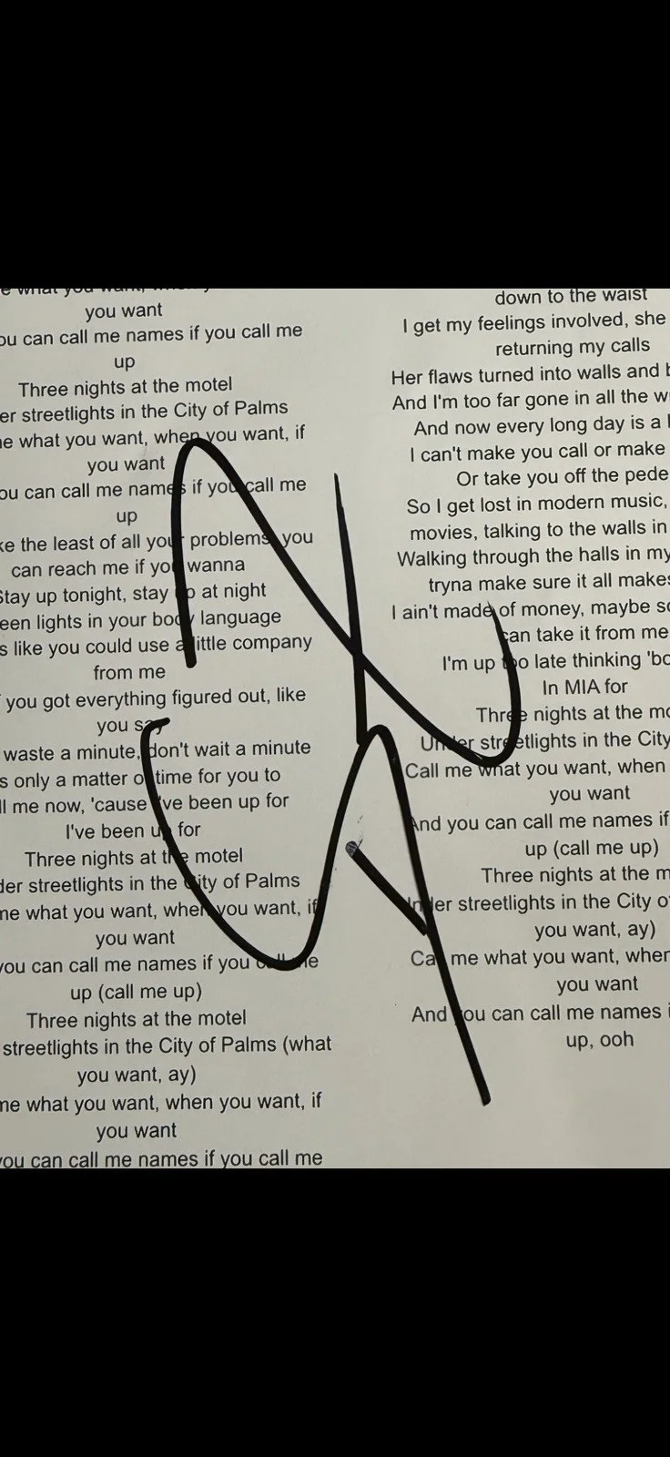 Dominic Fike music euphoria Signed Autographed “3 Nights” Lyric Sheet *PROOF, image 2
