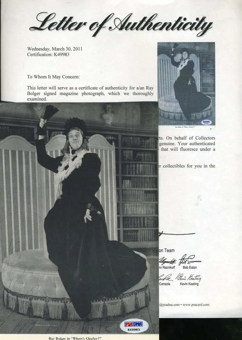 RAY BOLGER — Ray Bolger Psa Dna Coa Hand Signed 6x9 Photo Autograph